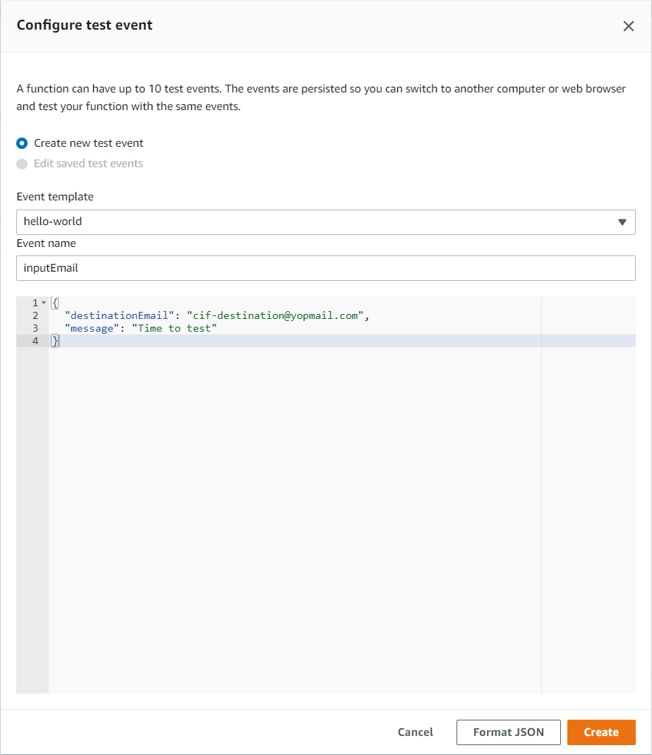 Configure Test Event
