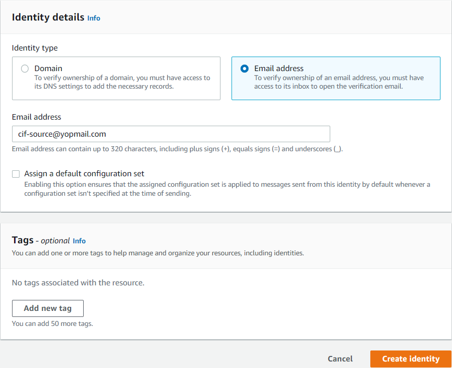 Create Source Email Address