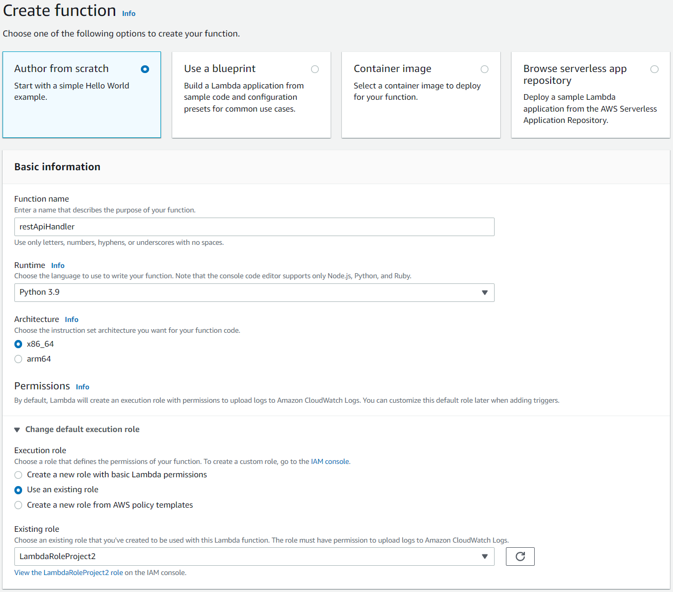 Rest API Handler Create Function